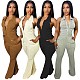 Sexy Backless Halter Lapel Collar Women Solid Color Jumpsuit MOF-6689