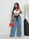 Stylish Women's Side Letter Color Splicing Wide-leg Jeans SFY-597
