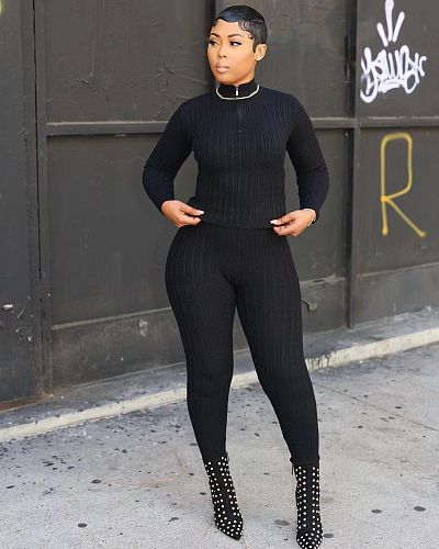 2024 Fall Winter Women Knitted Slim Two Pieces Sets TK-6341