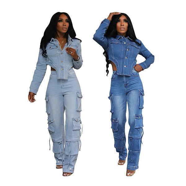 Women's Casual Washed Denim 2 Pieces Suit TR-1318
