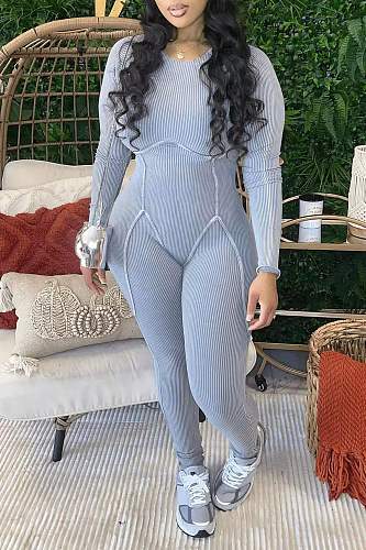 Gray Long Sleeves Women Slim Jumpsuits RS-55009