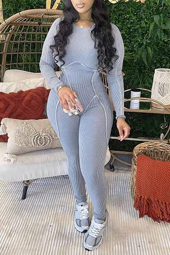 Gray Long Sleeves Women Slim Jumpsuits RS-55009
