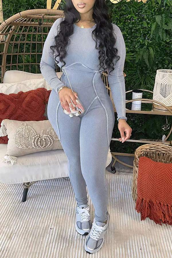 Gray Long Sleeves Women Slim Jumpsuits BG-55009