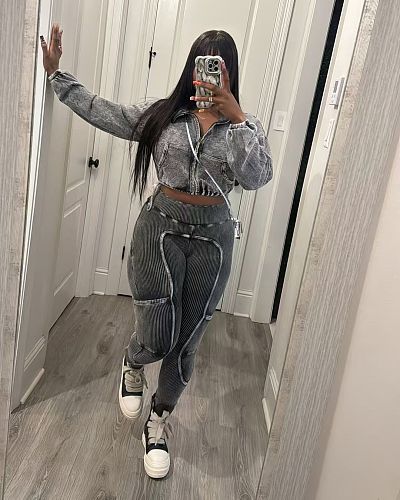 Women Long Sleeves Zipper Patchwork Casual Two-pieces Suit NIYA-8185