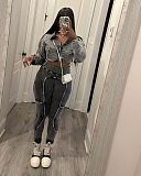 Women Long Sleeves Zipper Patchwork Casual Two-pieces Suit NIYA-8185