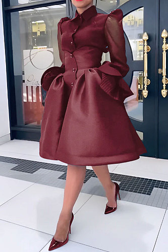 Lady Patchwork Mesh Shirt And Hem Long Skirts Solid Color Two-pieces Sets ​NY-10918