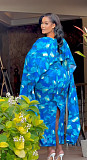 Stylish Ladies Printed Round Collar Flying Sleeve Split Maxi Dress NY-10916