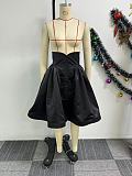 Lady Patchwork Mesh Shirt And Hem Long Skirts Solid Color Two-pieces Sets ​NY-10918