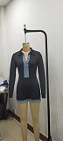 Black Sexy Women V-neck Long Sleeves Buttons Splicing Rompers NTY-7504