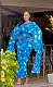 Stylish Ladies Printed Round Collar Flying Sleeve Split Maxi Dress NY-10916