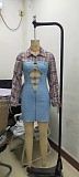 Fashion Women Lapel Collar Splicing Hollow Out Denim Mini Dress NTY-7484