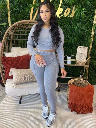 Fashion Women Patchwork Long Sleeves Long Pants Suits RS-23018