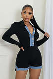 Black Sexy Women V-neck Long Sleeves Buttons Splicing Rompers NTY-7504