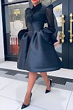 Lady Patchwork Mesh Shirt And Hem Long Skirts Solid Color Two-pieces Sets ​NY-10918