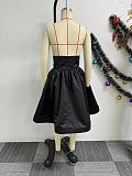 Lady Patchwork Mesh Shirt And Hem Long Skirts Solid Color Two-pieces Sets ​NY-10918