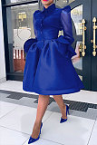 Lady Patchwork Mesh Shirt And Hem Long Skirts Solid Color Two-pieces Sets ​NY-10918