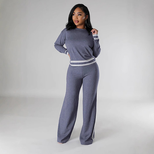 Casual Women Long Sleeves Tops And Wide-leg Pants Knit Two Pieces Sets SFY-2788
