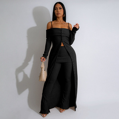 Sexy Off Shoulder Long Tops And Bodycon Pants Solid Color Women Sets YF-10812