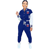 Stylish Women Patchwork Color Baseball Uniform Two-Piece Sets XMY-9504