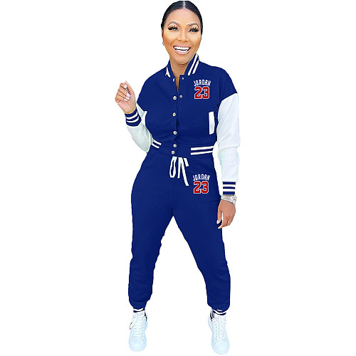 Stylish Women Patchwork Color Baseball Uniform Two-Piece Sets XMY-9504