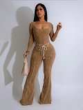 Sexy Long Sleeves Bodysuit And Long Pants Women Solid Color Sporty Sets SFY-601