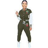 Stylish Women Patchwork Color Baseball Uniform Two-Piece Sets XMY-9504