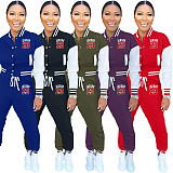 Stylish Women Patchwork Color Baseball Uniform Two-Piece Sets XMY-9504