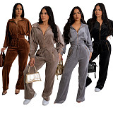 Fall Winter Women Velvet Zipper Jackets And Long Pants 2 Pieces Sets RC-3303
