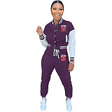 Stylish Women Patchwork Color Baseball Uniform Two-Piece Sets XMY-9504