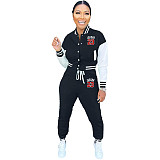 Stylish Women Patchwork Color Baseball Uniform Two-Piece Sets XMY-9504