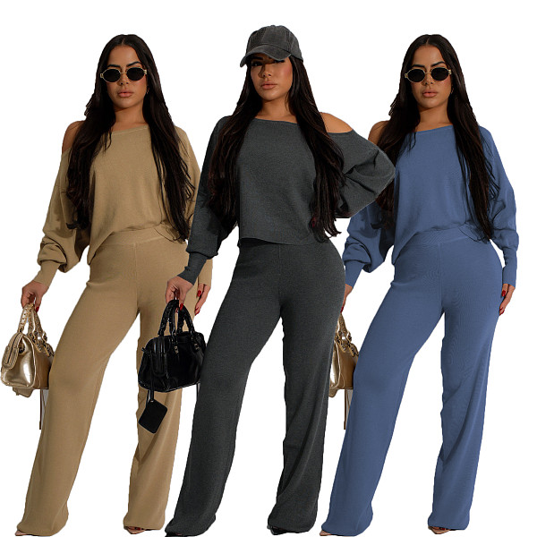 Women Off Shoulder Tops And Long Pants Leisure 2 Pieces Sets SFY-569