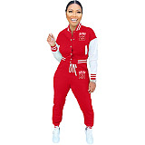 Stylish Women Patchwork Color Baseball Uniform Two-Piece Sets XMY-9504