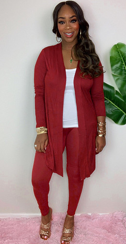 Women Solid Color Long Sleeves Coat And Bodycon Pants Leisure Sets QZX-6298