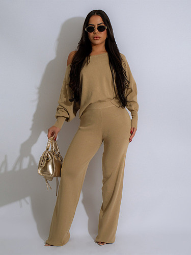 Women Off Shoulder Tops And Long Pants Leisure 2 Pieces Sets SFY-569