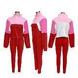 Fashion Women Zipper Matching Color Hoodie Tights Sport Two-piece Set SFY-539
