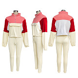 Fashion Women Zipper Matching Color Hoodie Tights Sport Two-piece Set SFY-539