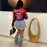 Street-printed Women Stand-up Collar Short Zipper Jacket YNS-2666