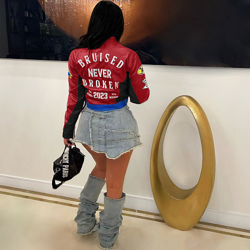 Street-printed Women Stand-up Collar Short Zipper Jacket YNS-2666