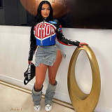 Street-printed Women Stand-up Collar Short Zipper Jacket YNS-2666