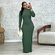 Women Knit Long Sleeve Solid Color Split Maxi Dress YF-10814