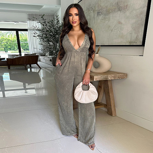 Sexy Backless V-neck Women Long Jumpsuits YF-10818