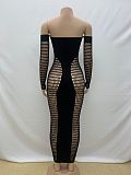 Sexy Hollow-out Women Off Shoulder Knit Package Hips Maxi Dresses RS-0126