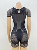 Sexy Hollow-out Women Transparent Short Sleeve Knit Romper RS-0171