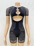 Sexy Hollow-out Women Transparent Short Sleeve Knit Romper RS-0171