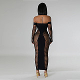 Sexy Hollow-out Women Off Shoulder Knit Package Hips Maxi Dresses RS-0126
