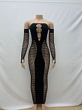Sexy Hollow-out Women Off Shoulder Knit Package Hips Maxi Dresses RS-0126
