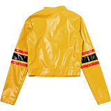 Fashion Women Zipper Patchwork Color Long Sleeve Short Jacket SXE-K24C54784