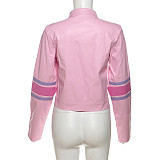 Fashion Women Zipper Patchwork Color Long Sleeve Short Jacket SXE-K24C54784