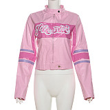 Fashion Women Zipper Patchwork Color Long Sleeve Short Jacket SXE-K24C54784