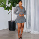 Sexy V-neck Long Sleeve Women Ruffles Package Hips Short Dress SXE-W24D58090